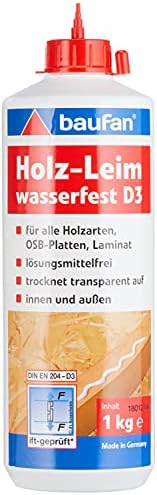 Baufan Holzleim D3, wasserfest & für alle handelsüblichen Holzarten, 1 kg, transparent