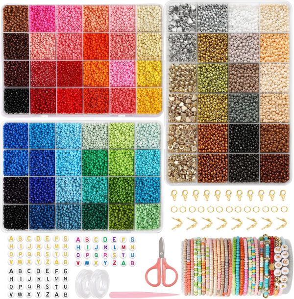 FEHCBIO 38500 Stück 72 Farben Perlen Set 3 Kits,Selber Machen Perlen für Armbänder, DIY Armband mit Buchstabenperlen zum Auffädeln Schmuckherstellungs Set für Weihnachten,Partys,Feiertag