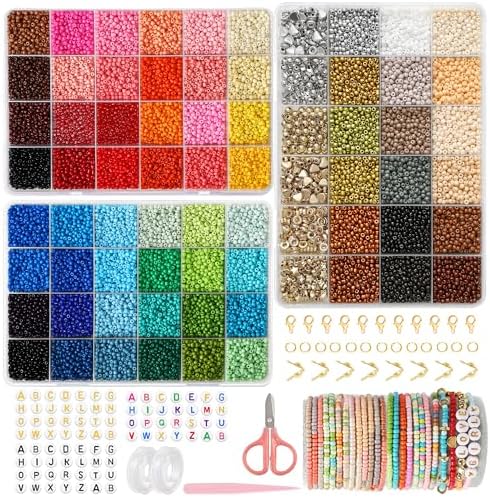 FEHCBIO 38500 Stück 72 Farben Perlen Set 3 Kits,Selber Machen Perlen für Armbänder, DIY Armband mit Buchstabenperlen zum Auffädeln Schmuckherstellungs Set für Weihnachten,Partys,Feiertag