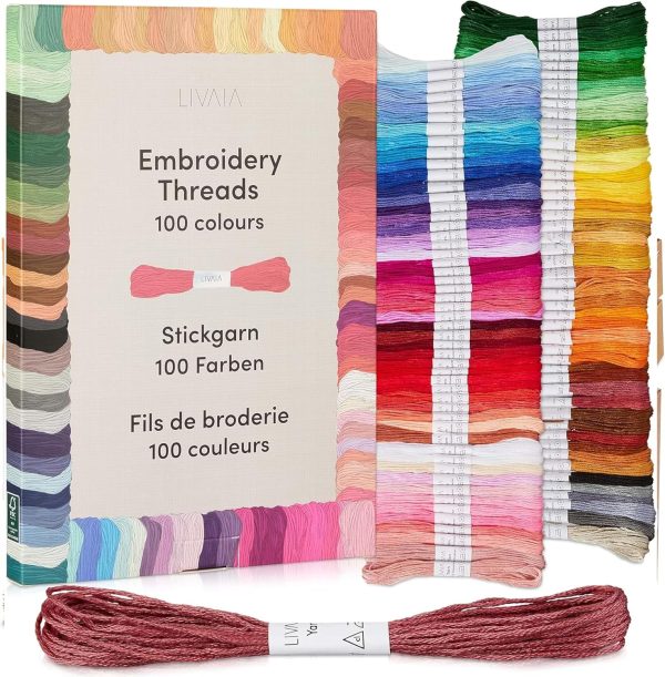 Stickgarn Set 100 Farben je 5 Meter: Schönes Garn zum Sticken, Knüpfen, Flechten, Basteln, Häkeln – Kreuzstich Set – Nähgarn von LIVAIA