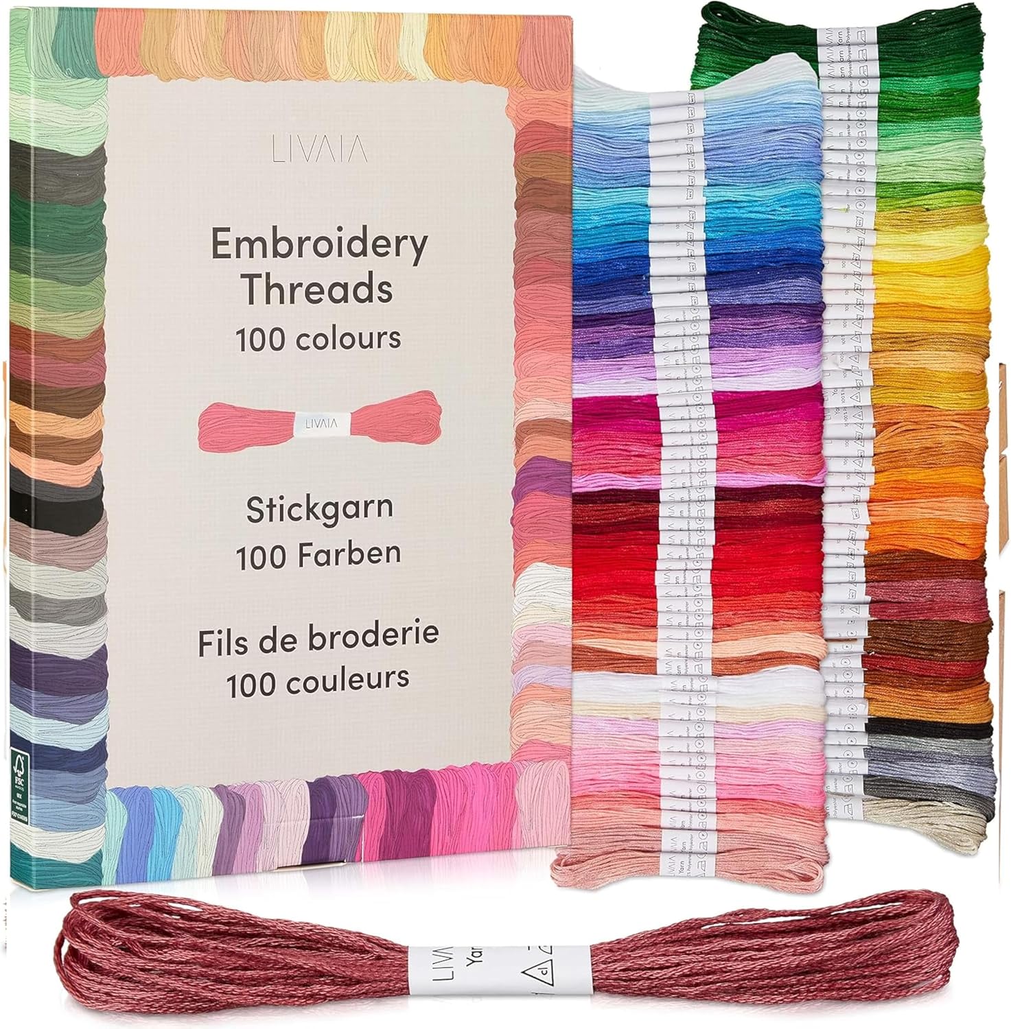 Stickgarn Set 100 Farben je 5 Meter: Schönes Garn zum Sticken, Knüpfen, Flechten, Basteln, Häkeln – Kreuzstich Set – Nähgarn von LIVAIA