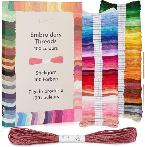 Stickgarn Set 100 Farben je 5 Meter: Schönes Garn zum Sticken, Knüpfen, Flechten, Basteln, Häkeln – Kreuzstich Set – Nähgarn von LIVAIA