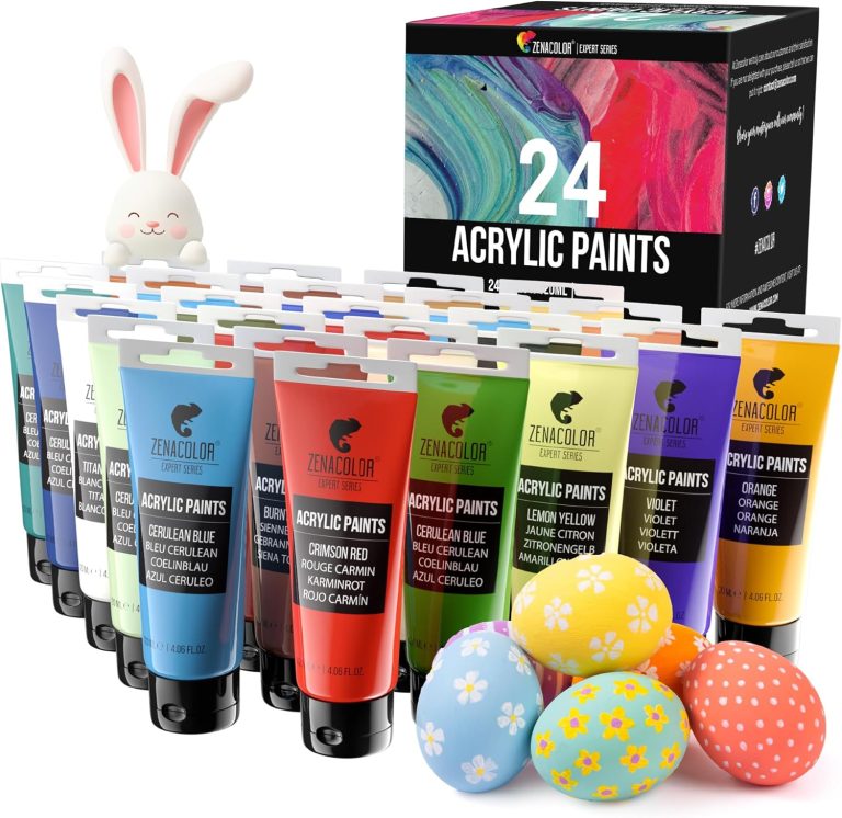 Zenacolor – Set mit 24 Acrylfarben – 24 Tuben 120ml, 24 Farbtöne, Farbe für Holz, Leinwände, Bastler-/Künstlerbedarf, für Erwachsene