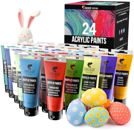 Zenacolor – Set mit 24 Acrylfarben – 24 Tuben 120ml, 24 Farbtöne, Farbe für Holz, Leinwände, Bastler-/Künstlerbedarf, für Erwachsene